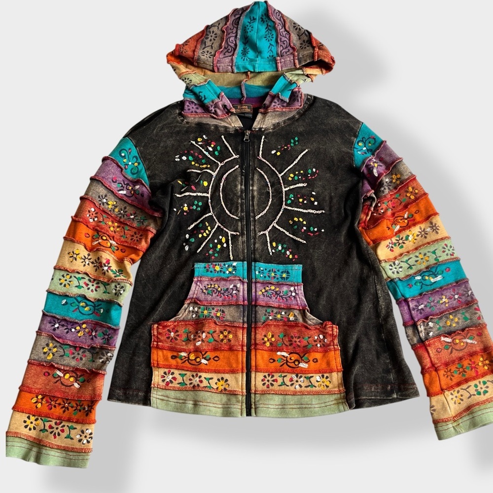 Rising International Patchwork Embroidered Zip Up… - image 8